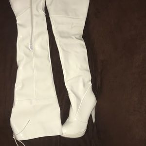 White thigh high boots